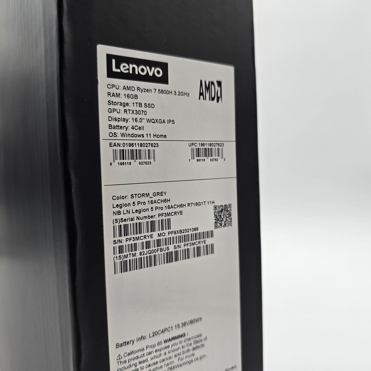 Lenovo Legion 5 Pro, RTX 3070, Ryzen 7 5800H, 165Hz QHD+, Gaming Laptop