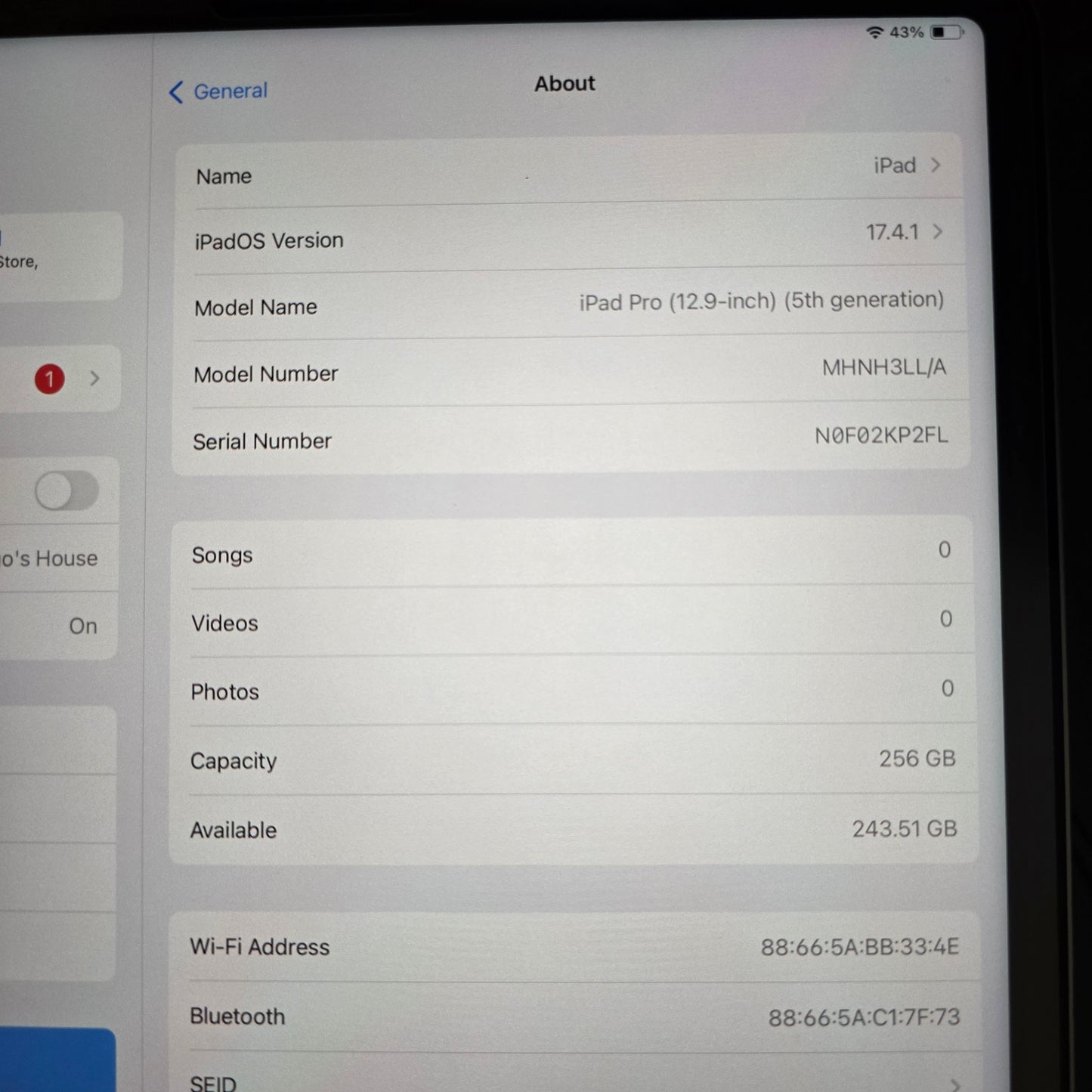 Apple iPad Pro 12.9", 5th Gen, 256GB, WiFi, Space Gray