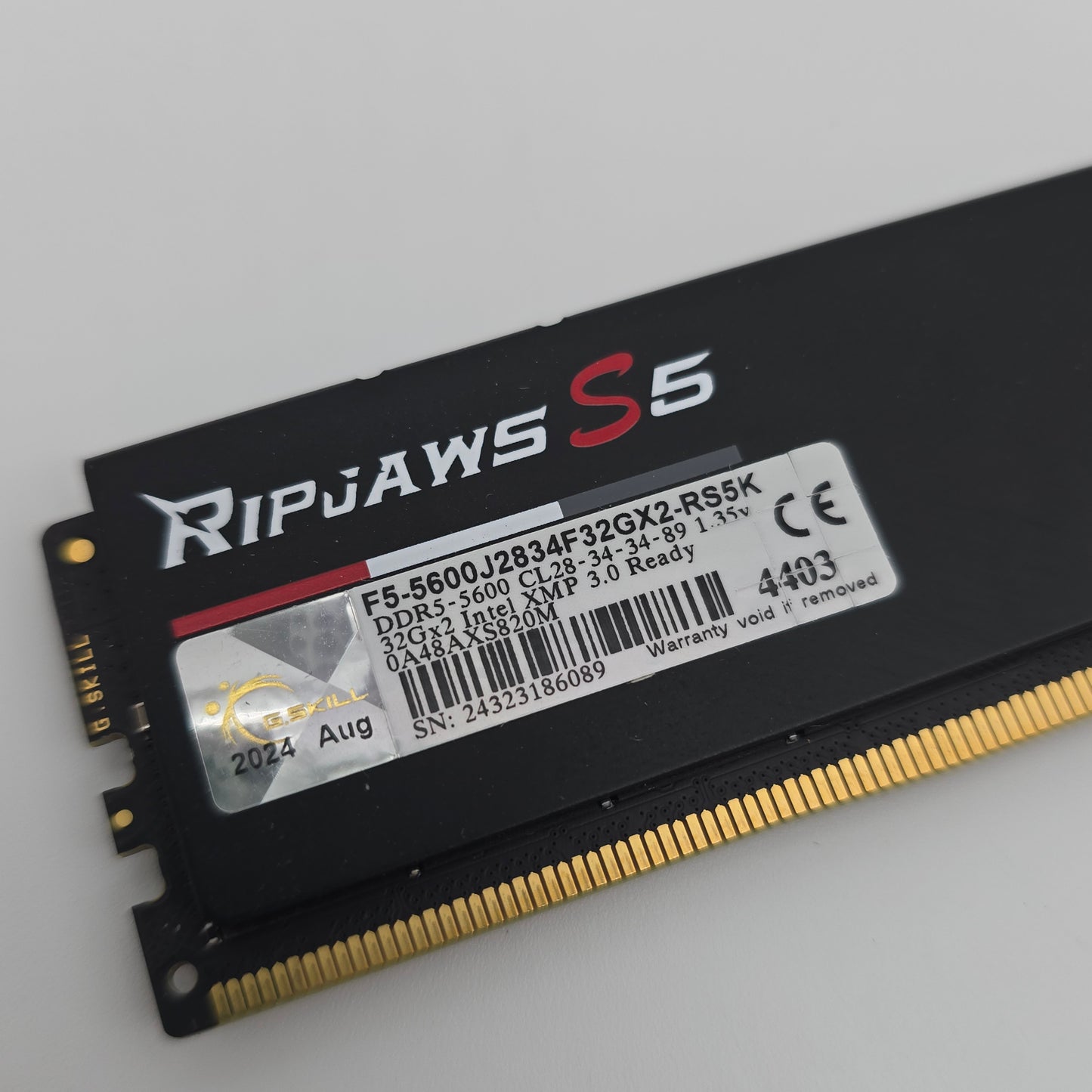64GB G.Skill Ripjaws S5 DDR5 RAM, 2x32GB 5600MHz CL28-34-34-89 Desktop Memory
