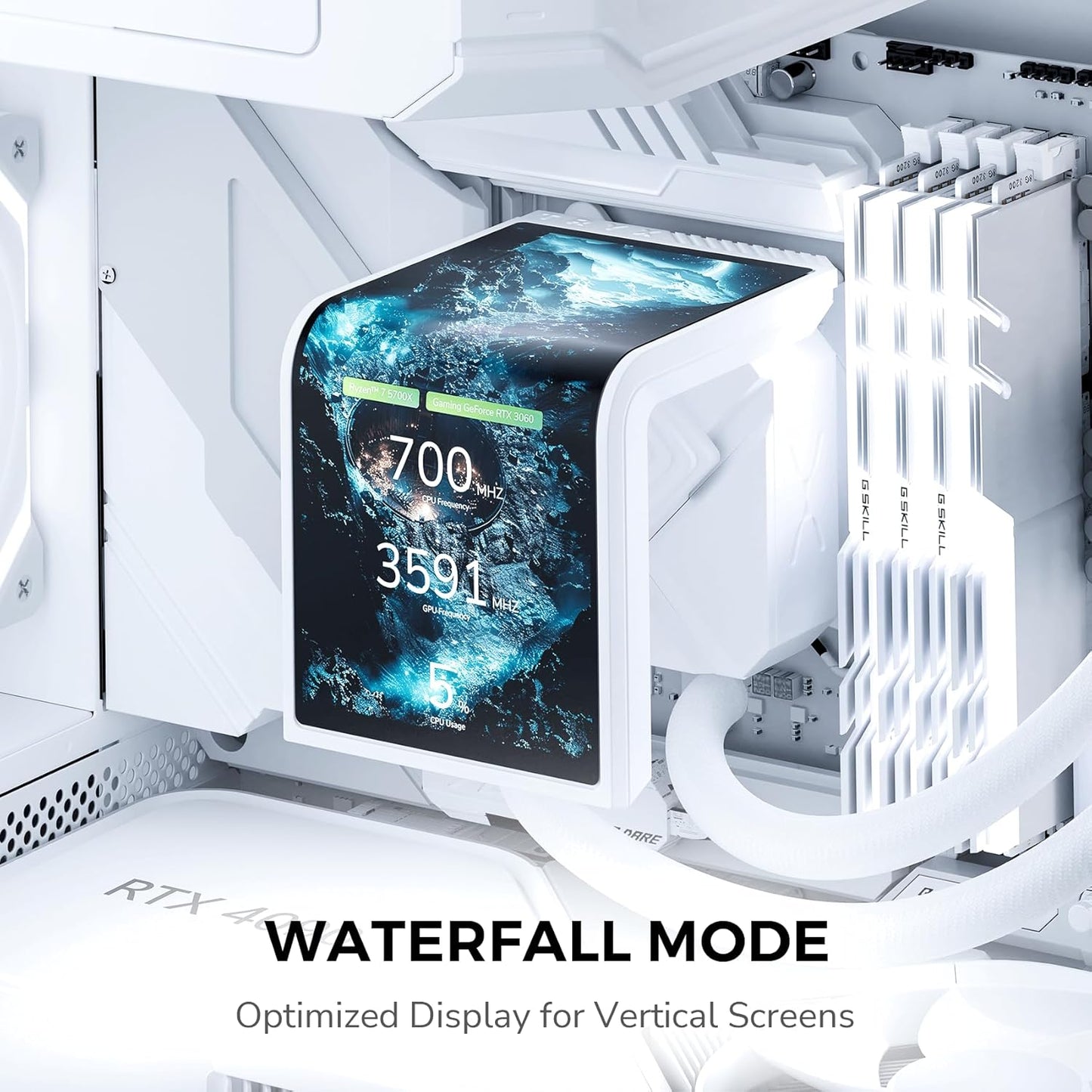 TRYX Panorama SE 360 ARGB White, 360mm AIO Liquid Cooler w/ Rotatable OLED 6.5" Screen, For Intel/AMD