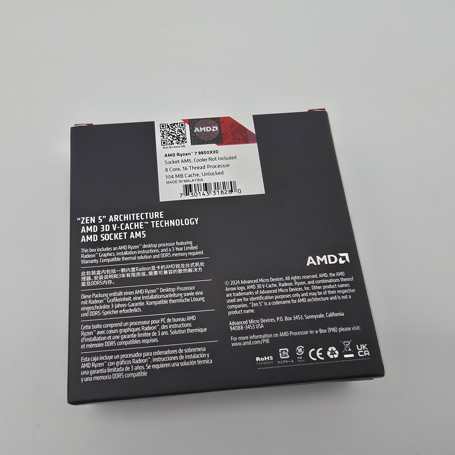 AMD Ryzen 7 9850X3D, Socket AM5, Gaming Processor CPU