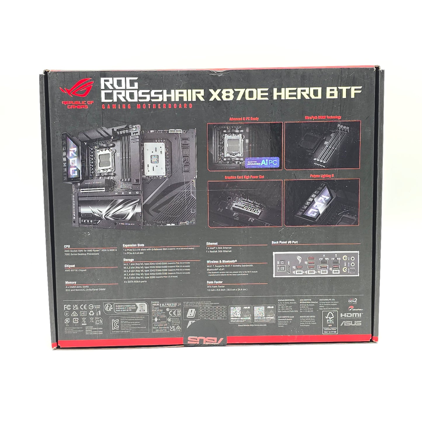 ASUS ROG Crosshair X870E Hero BTF, Socket AM5, ATX Desktop Gaming Motherboard