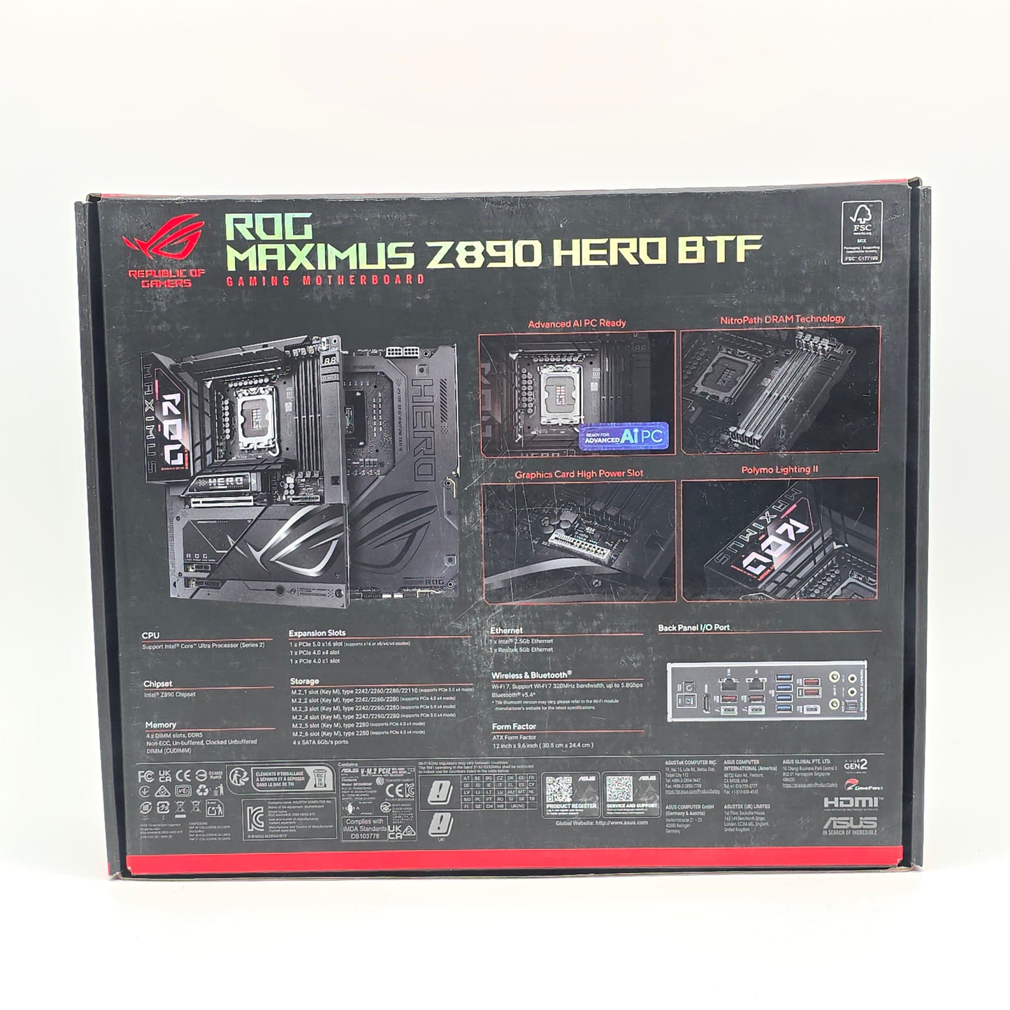 ASUS ROG Maximus Z890 Hero BTF, Intel Socket LGA 1851, ATX Desktop Gaming Motherboard
