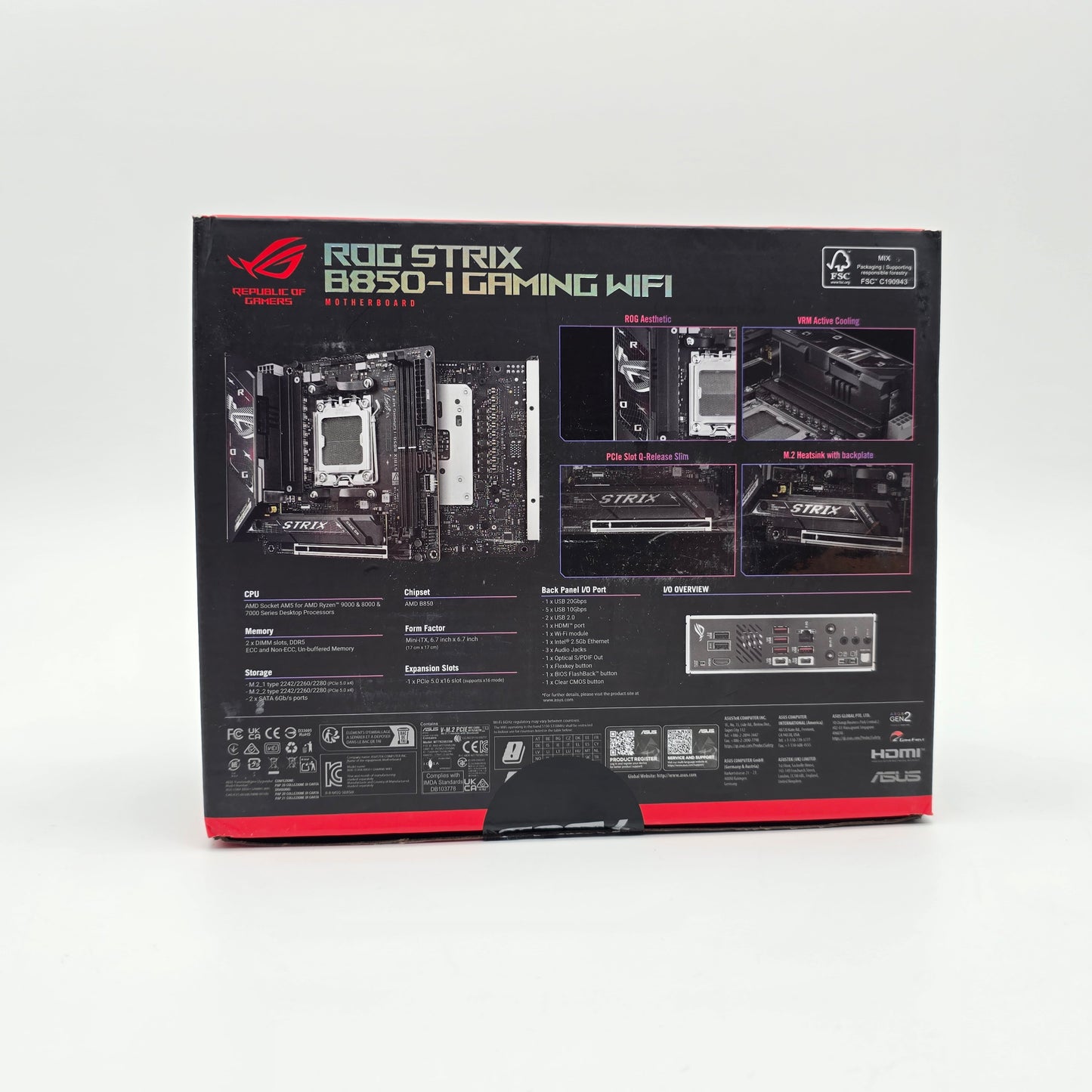 ASUS ROG STRIX B850-I Gaming WiFi, Socket AM5 Mini ITX AMD Gaming Motherboard