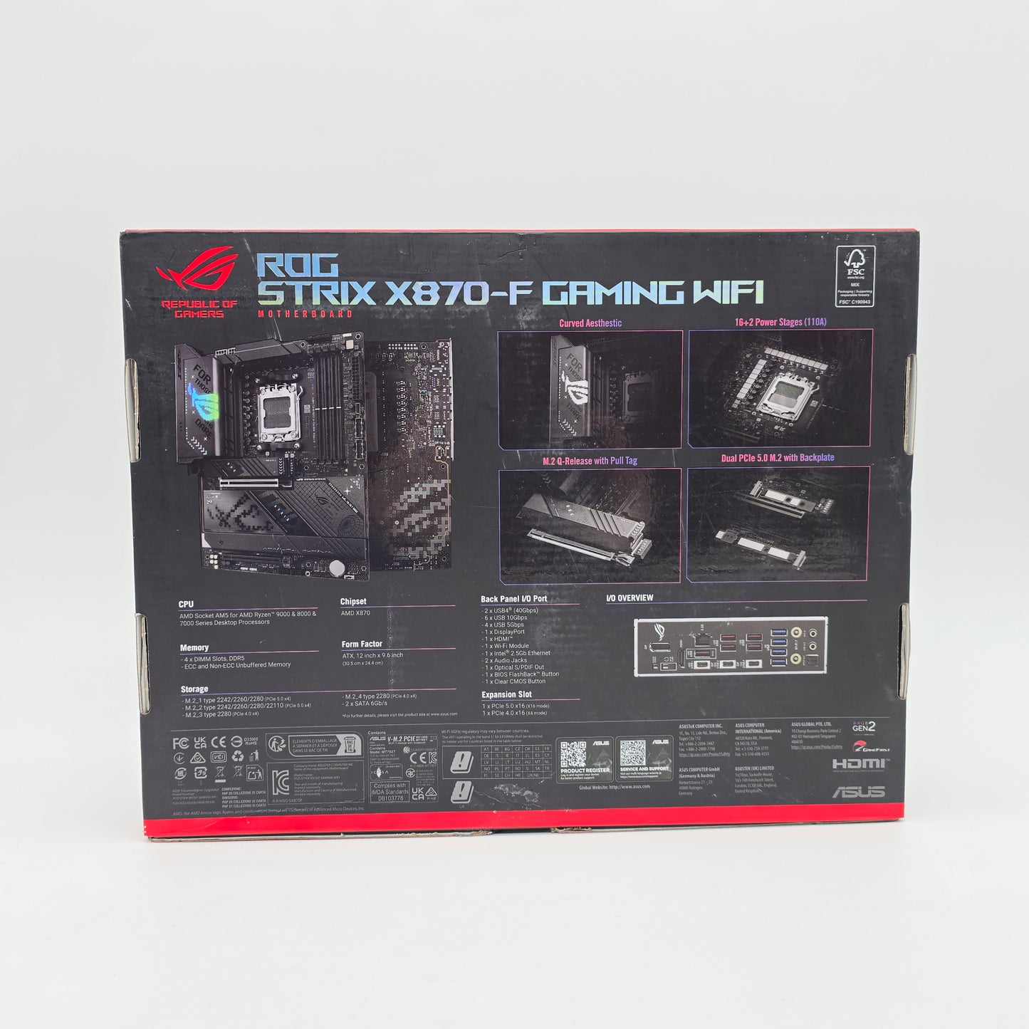 ASUS ROG STRIX X870-F Gaming WiFi, AMD Socket AM5, ATX Desktop Gaming Motherboard