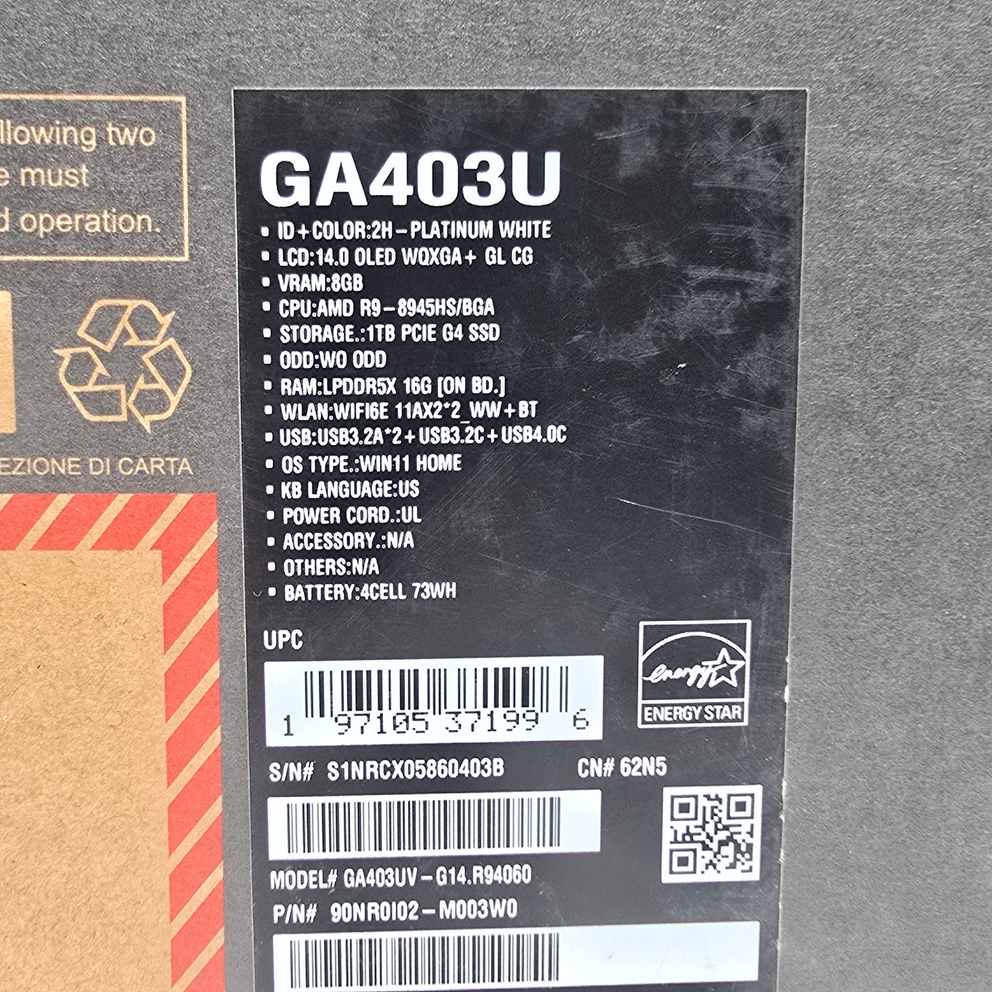 ASUS ROG Zephyrus G14 OLED, RTX 4060, AMD Ryzen 9 8945HS, 16GB DDR5, 1TB NVMe, 14" 2880x1800p 120Hz, Windows Gaming Laptop