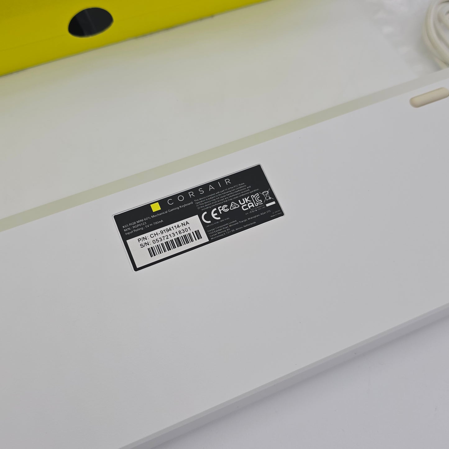Corsair K65 RGB Mini White Wired Mechanical Gaming Keyboard, Cherry MX Speed Switches, 60%
