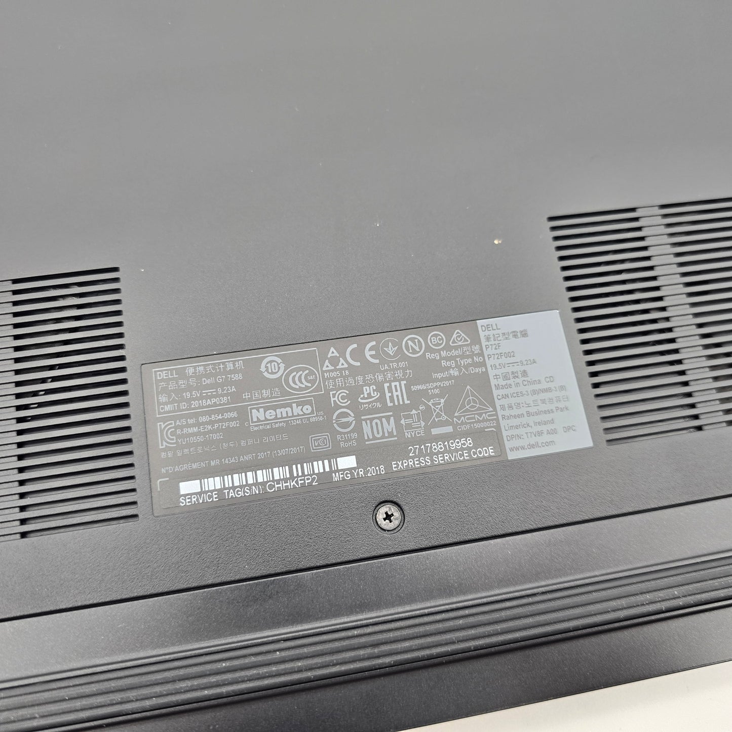 Dell G7 7588 Laptop, Intel i7-8750H, 16GB, 15.6" FHD Screen