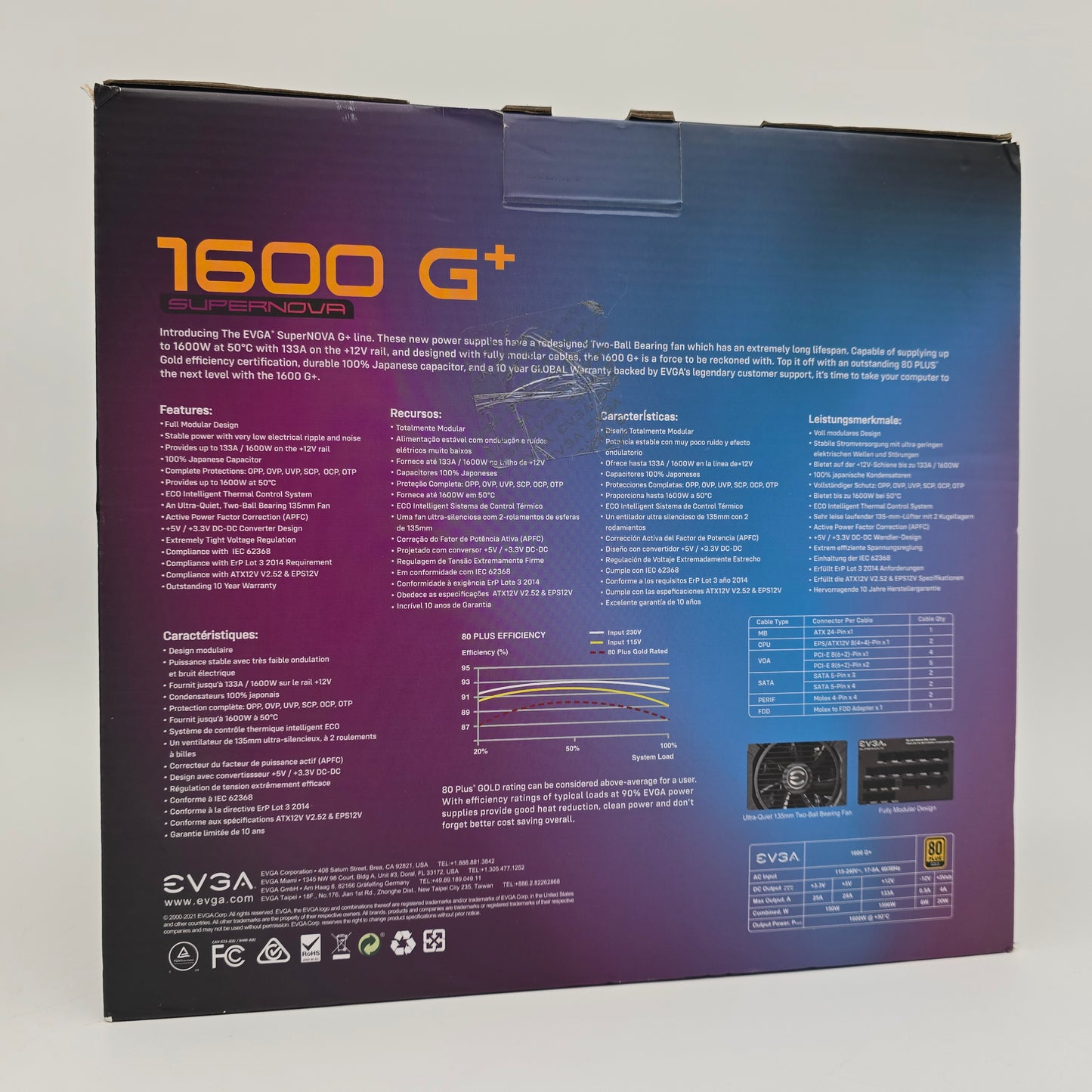 1600W EVGA Supernova 1600 G+, Fully Modular 80+ Gold Gaming Power Supply PSU