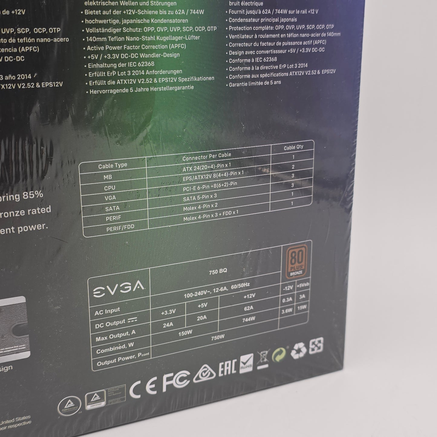 EVGA 750 BQ 750W 80+ Bronze Semi Modular PSU Power Supply for Gaming PC