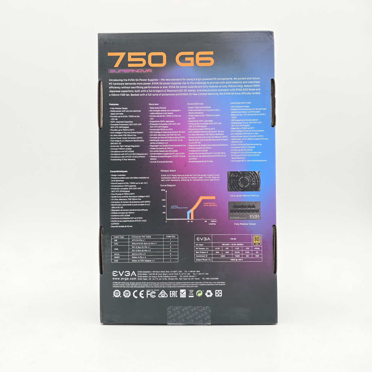 EVGA SuperNOVA 750 G6 750W 80+ Gold, Fully Modular Gaming Power Supply PSU