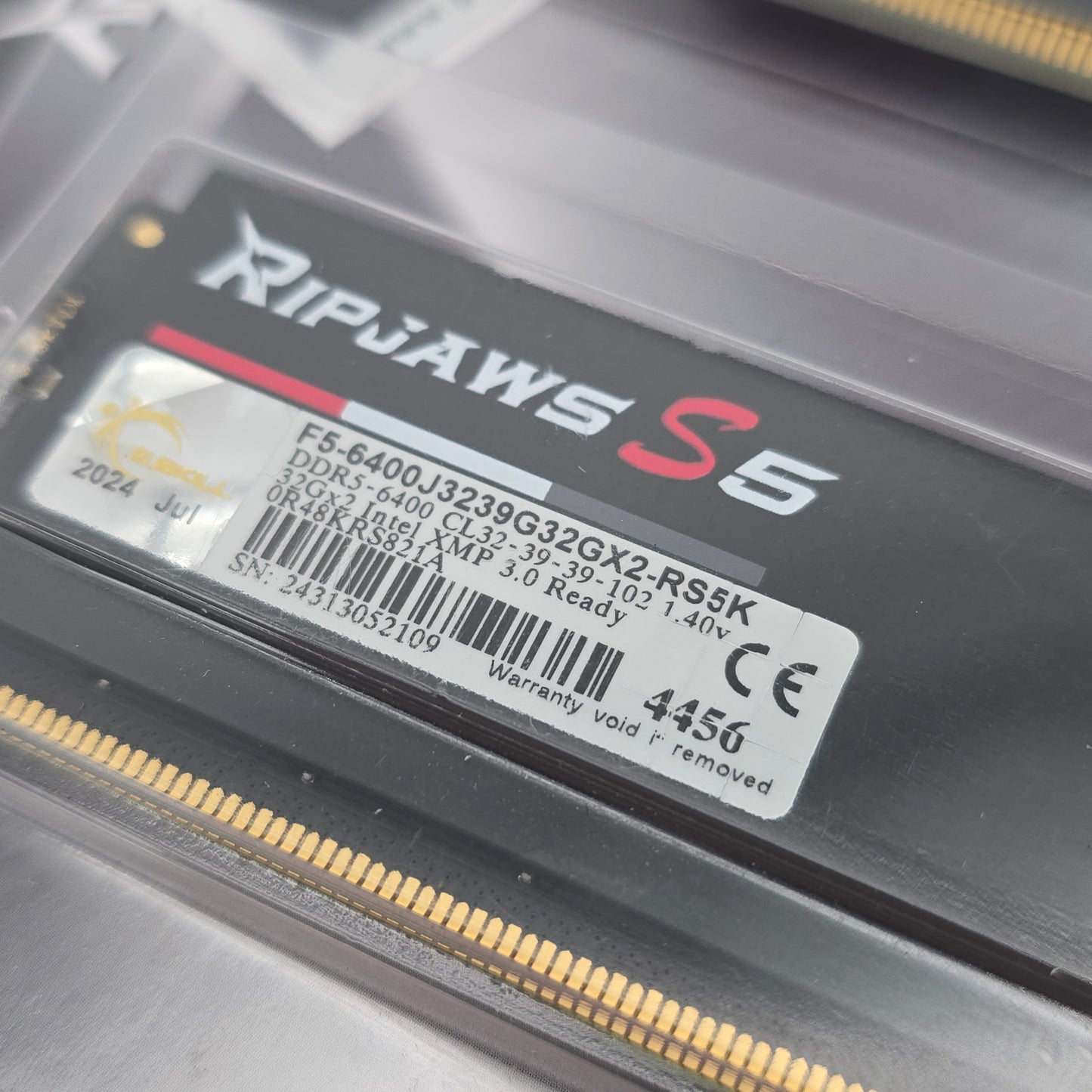 64GB DDR5 G.Skill Ripjaws S5 RAM, 6400MHz, 2x32GB Sticks, CL32-39-39-102 Memory