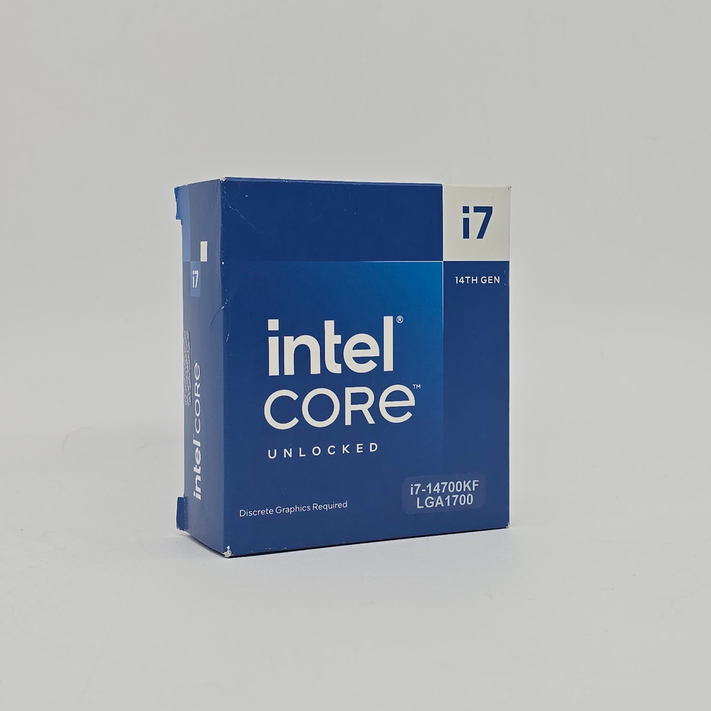 Intel Core i7 processor box on a gray background, intel i7 14700kf processor