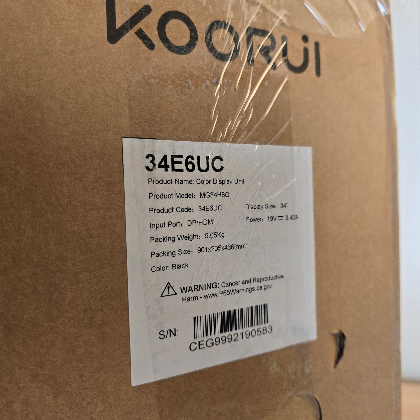 Koorui 34" Ultrawide Curved Gaming Monitor, WQHD, 3440x1440p, 165Hz, HDR, 1ms, Freesync, New