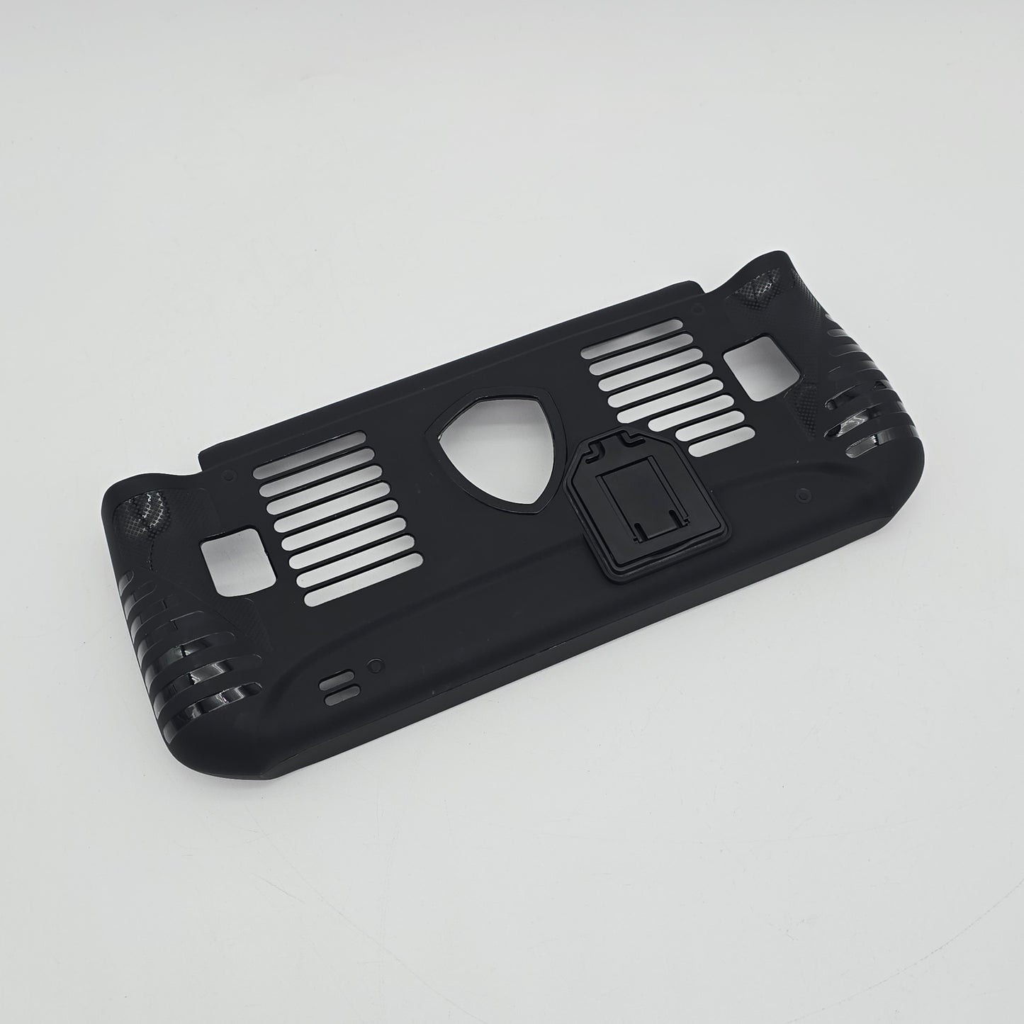 Black phone case with textured design on a light gray background