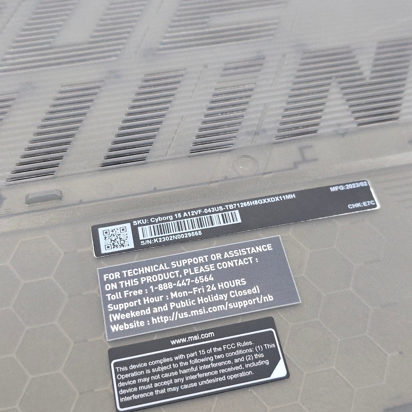 MSI Cyborg 15 Gaming Laptop, RTX 4060, Intel i7-12650H, 2TB NVMe, 24GB RAM, 144Hz 15.6" Screen