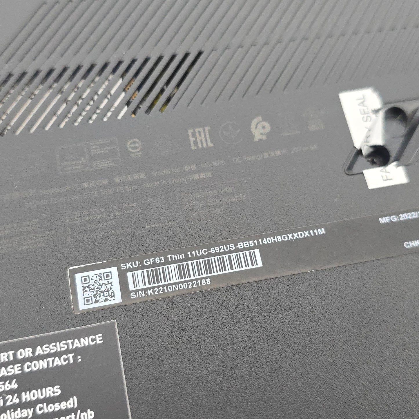 MSI GF63 Thin, 2TB NVMe, RTX 3050, Intel i5-11400H, 16GB RAM, 15.6" 144Hz Gaming Laptop