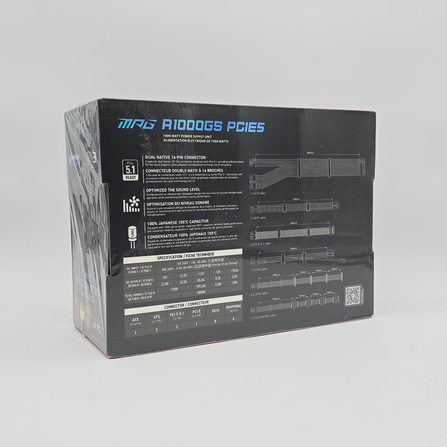 MSI A1000GS PCIe 5 PSU, Fully Modular ATX 3.1 1000W Gaming Power Supply for PC, New Sealed