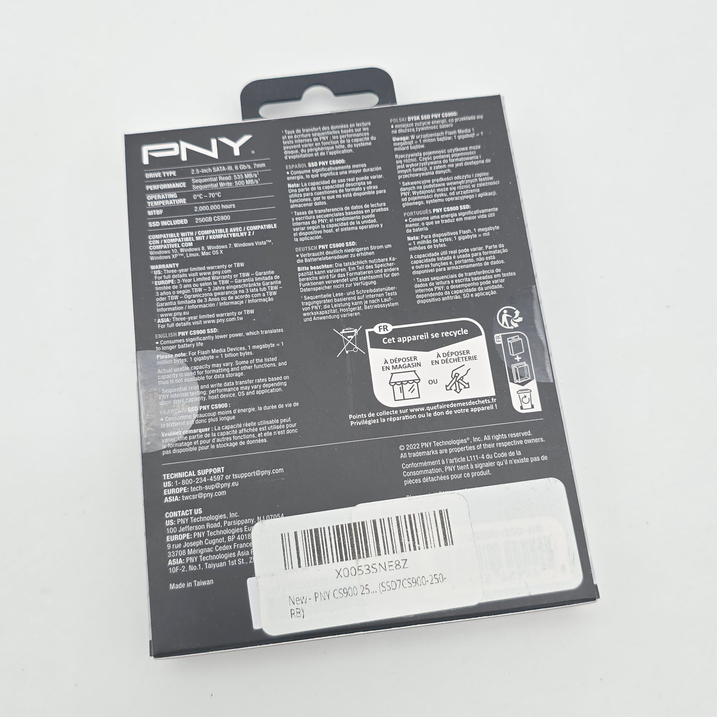 PNY CS900 250GB SATA 2.5" SSD, Internal Gaming Solid State Drive Storage