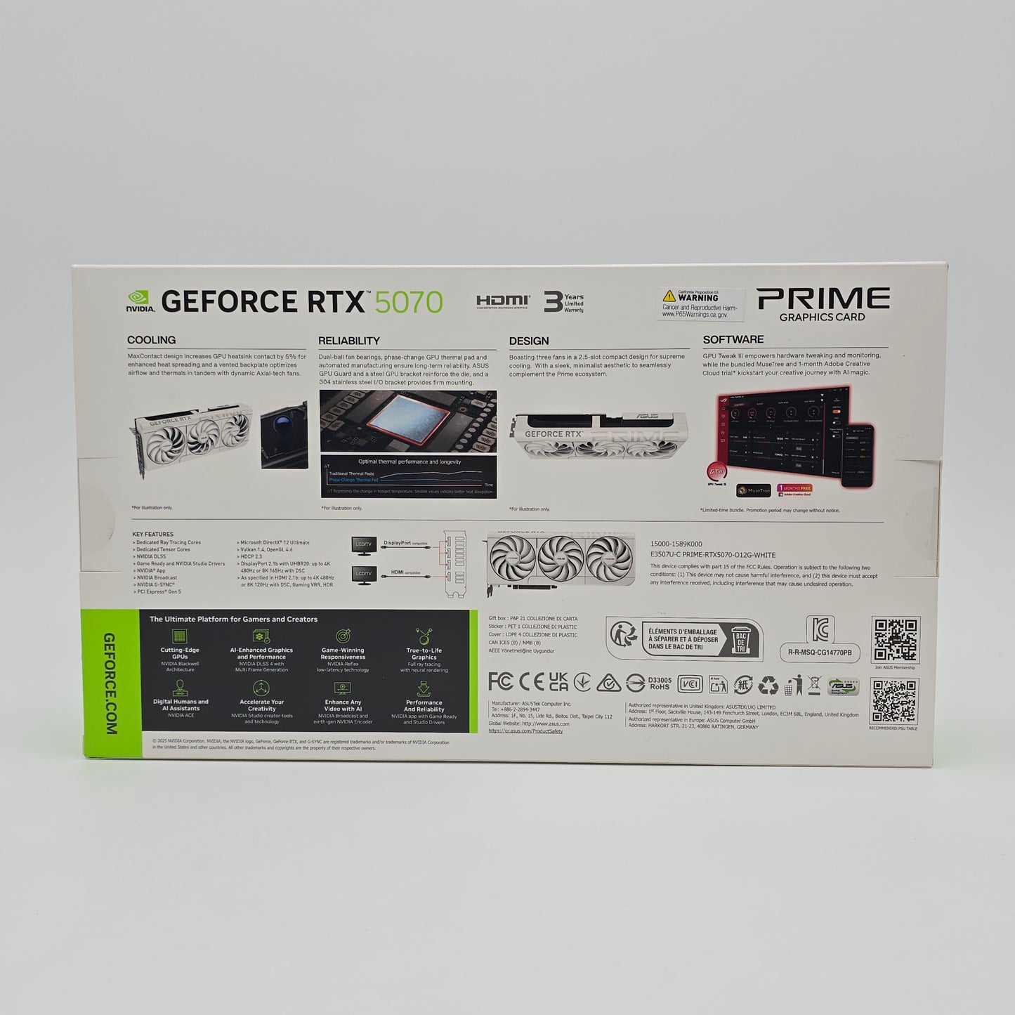 RTX 5070 ASUS Prime OC White 12GB, NVIDIA Gaming Graphics Card GPU