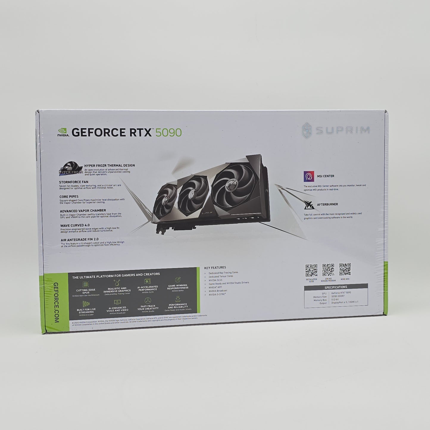 RTX 5090 MSI SUPRIM Air SOC Edition 32GB, NVIDIA Gaming Graphics Card GPU