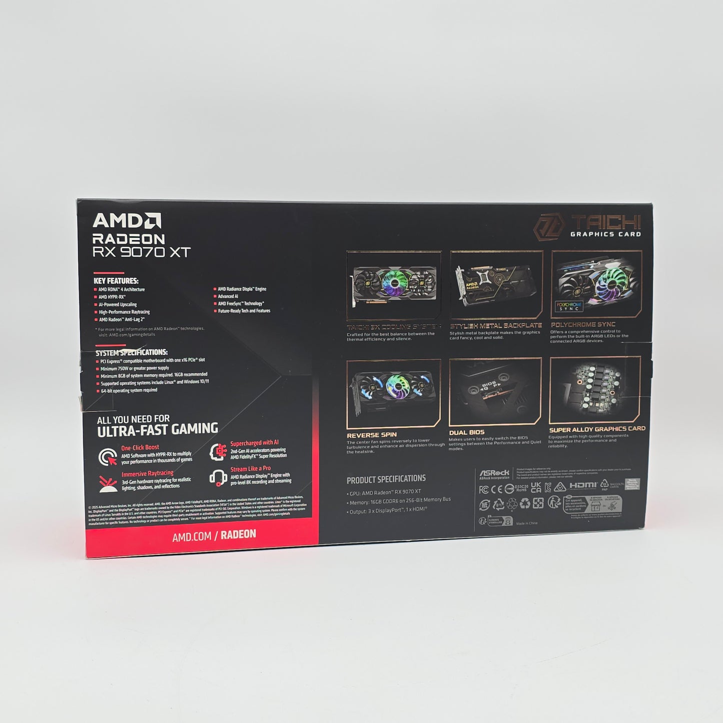 RX 9070 XT ASRock Taichi OC 16GB, AMD Radeon Gaming Graphics Card GPU, 9070XT