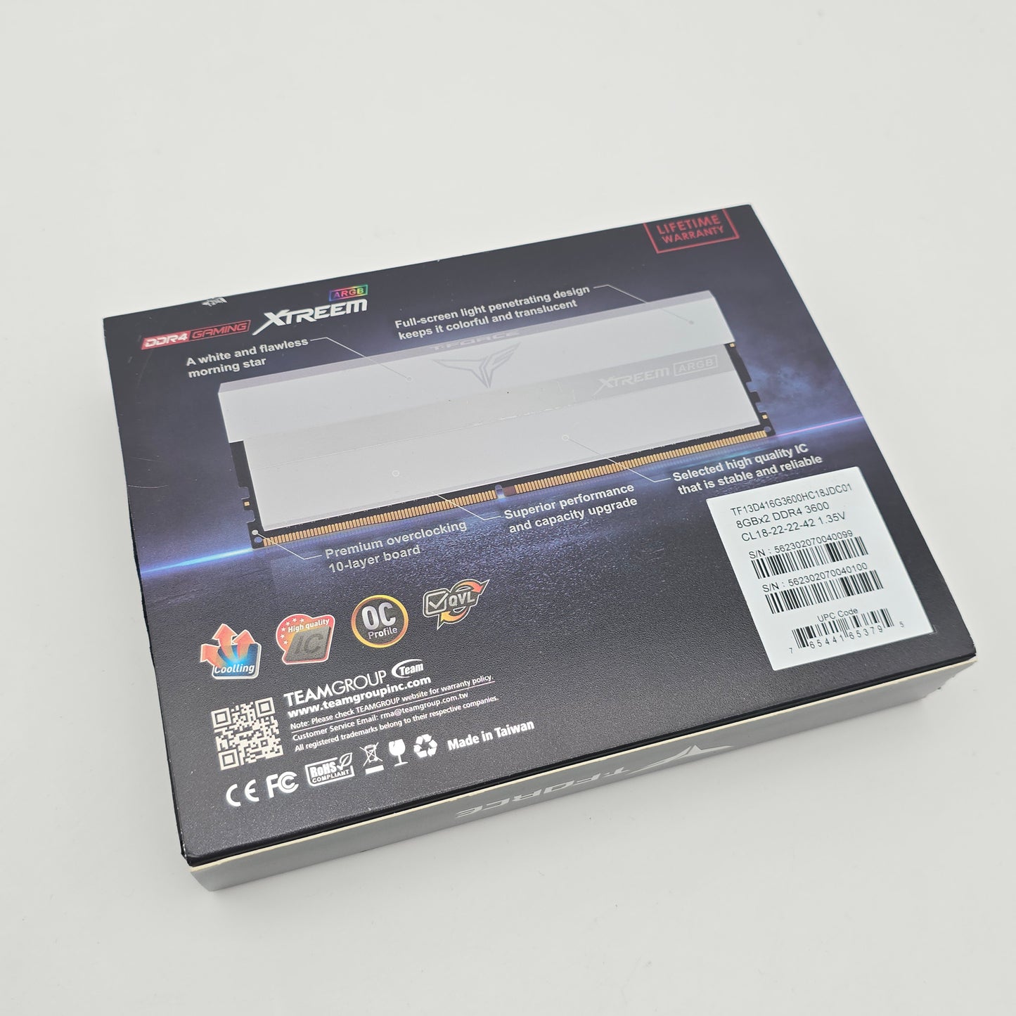 Teamgroup T-Force Xtreem ARGB White 16GB DDR4, 3600MHz, CL18-22-22-42, Desktop Gaming Memory RAM (2x8GB)