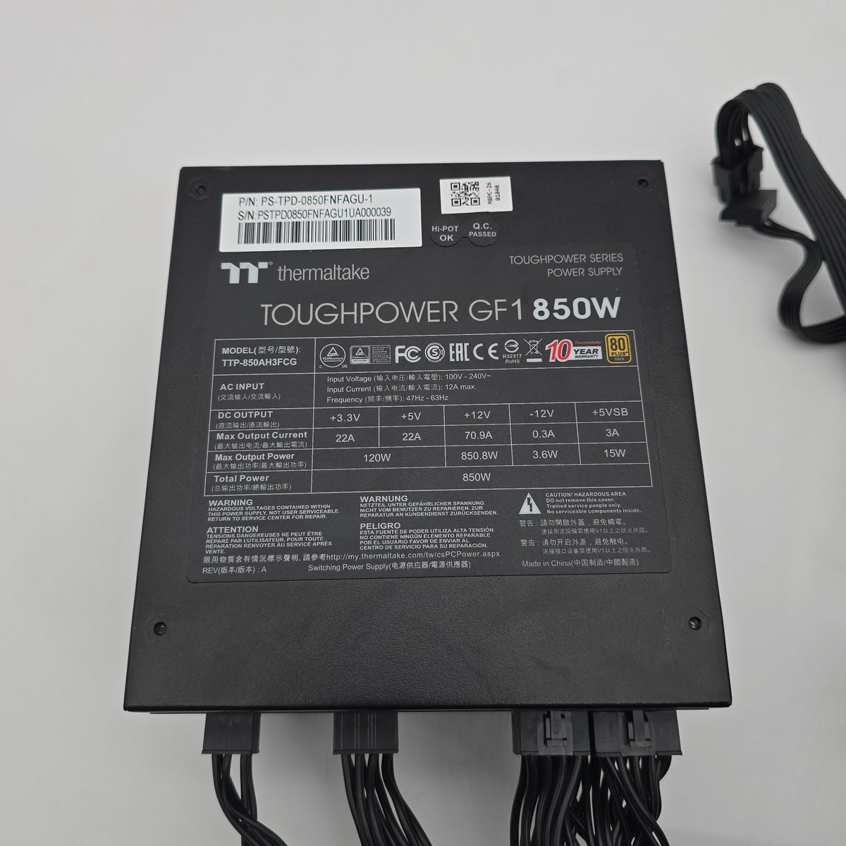 Thermaltake Toughpower GF1 850W 80+ Gold, Fully Modular Gaming Power Supply PSU