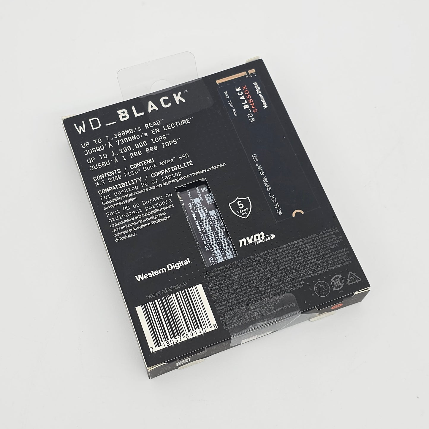 2TB SN850X WD_BLACK Western Digital NVMe SSD, Gen 4 PCIe SSD, 7,300MB/s WDS200T2X0E