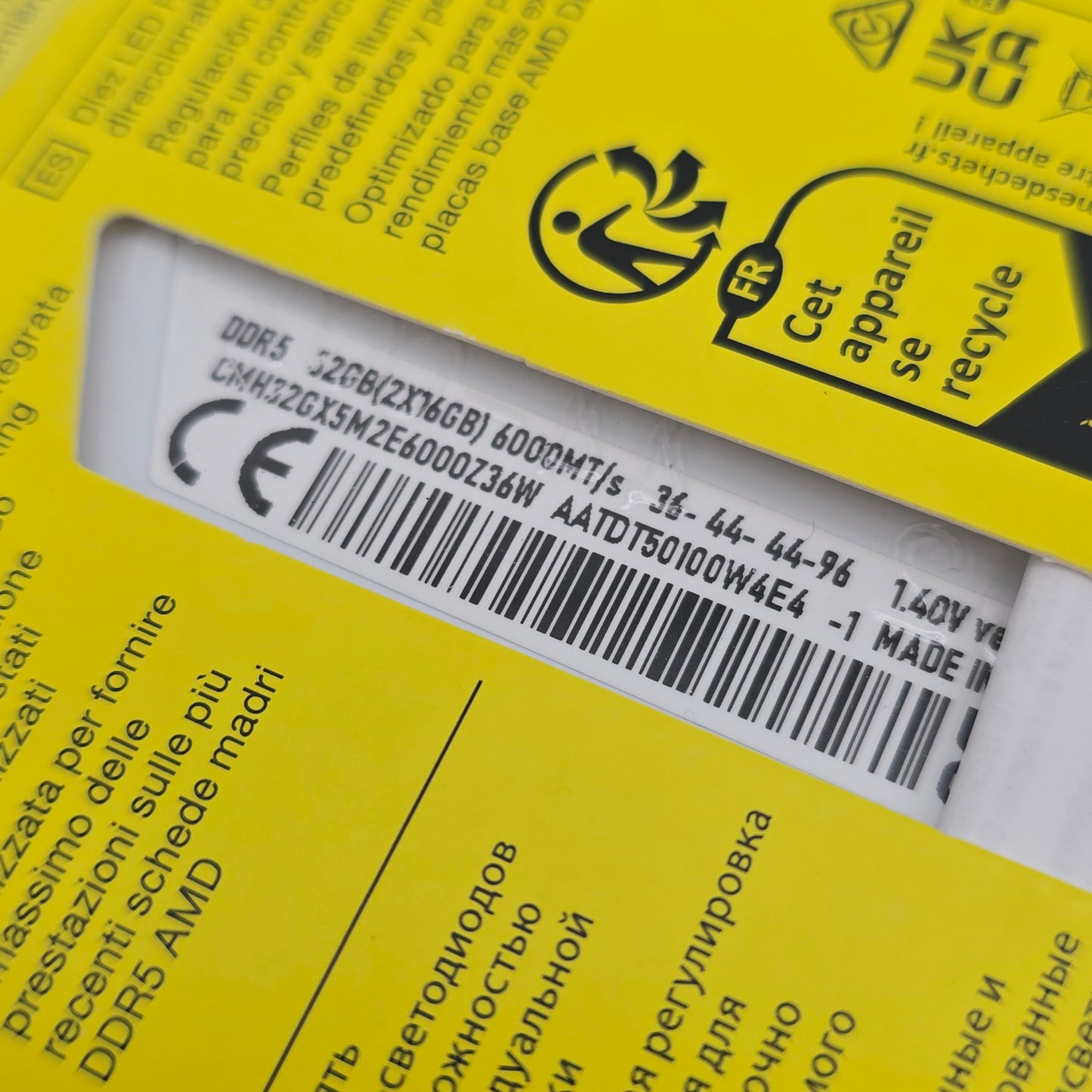 Corsair Vengeance RGB Pro White 32GB DDR5 6000MHz, CL36-44-44-96, 2x16GB Memory Sticks