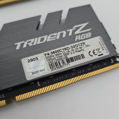 32GB G.Skill TridentZ RGB DDR4 RAM, 2x16GB, 3600MHz CL16-16-16-36 Desktop Memory