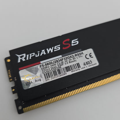 64GB G.Skill Ripjaws S5 DDR5 RAM, 2x32GB 5600MHz CL28-34-34-89 Desktop Memory