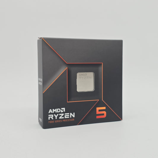 AMD Ryzen 5 processor packaging on a gray background, amd ryzen 5 7600x socket am5 processor