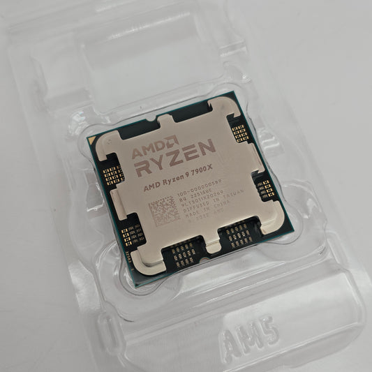 AMD Ryzen CPU in clear packaging on a light gray background