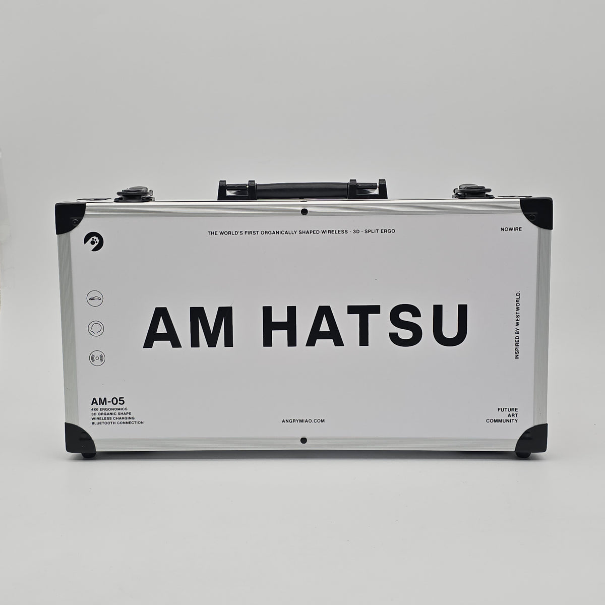 Angry Miao AM Hatsu Wireless Mechanical Ergonomic Keyboard, White with Aluminium Suitcase Carrying Case