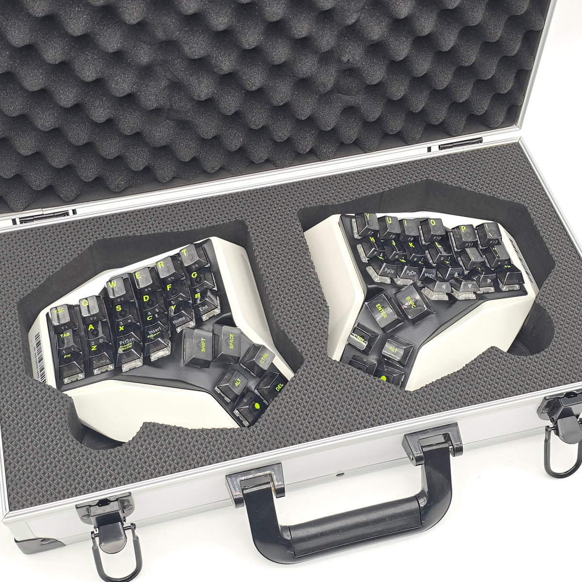 Angry Miao AM Hatsu Wireless Mechanical Ergonomic Keyboard, White with Aluminium Suitcase Carrying Case
