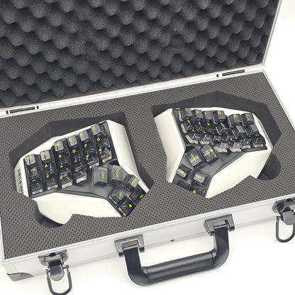 Angry Miao AM Hatsu Wireless Mechanical Ergonomic Keyboard, White with Aluminium Suitcase Carrying Case