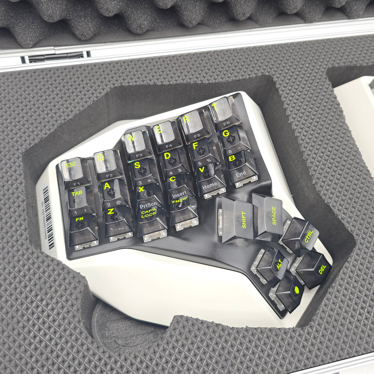 Angry Miao AM Hatsu Wireless Mechanical Ergonomic Keyboard, White with Aluminium Suitcase Carrying Case