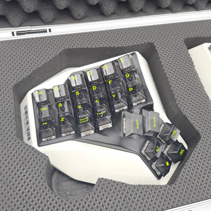 Angry Miao AM Hatsu Wireless Mechanical Ergonomic Keyboard, White with Aluminium Suitcase Carrying Case