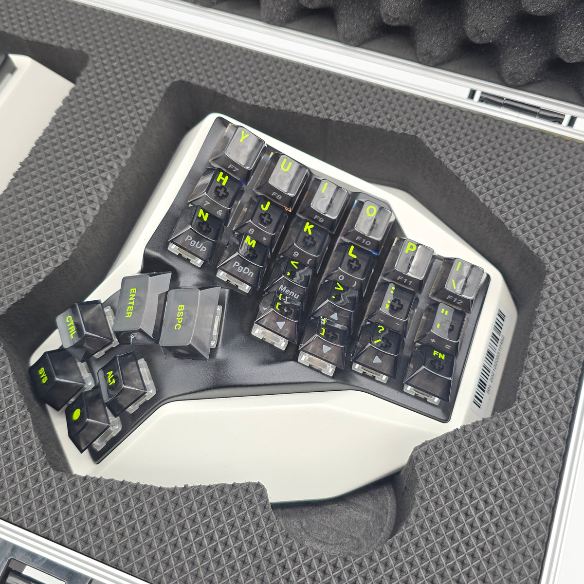 Angry Miao AM Hatsu Wireless Mechanical Ergonomic Keyboard, White with Aluminium Suitcase Carrying Case
