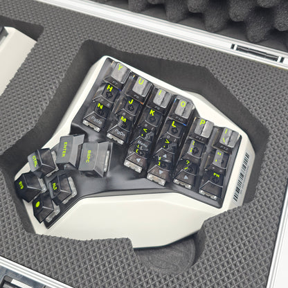 Angry Miao AM Hatsu Wireless Mechanical Ergonomic Keyboard, White with Aluminium Suitcase Carrying Case