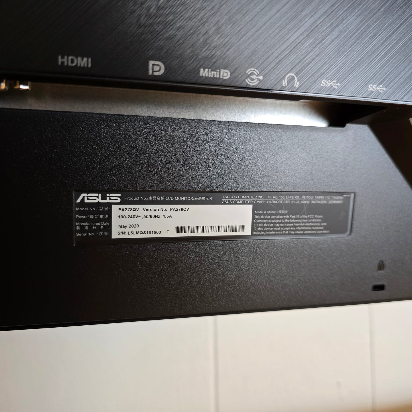 ASUS ProArt 27" Monitor, 1440P WQHD (2560x1440p), Calman Verified Color Accuracy, PA278QV, Like New