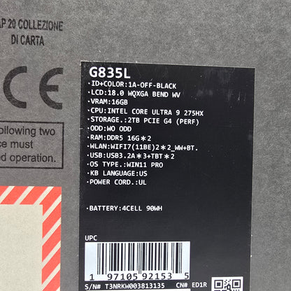 ASUS ROG STRIX SCAR 18, RTX 5080, Intel Core Ultra 9 275HX, 32GB DDR5, 2TB NVME, 18" QHD