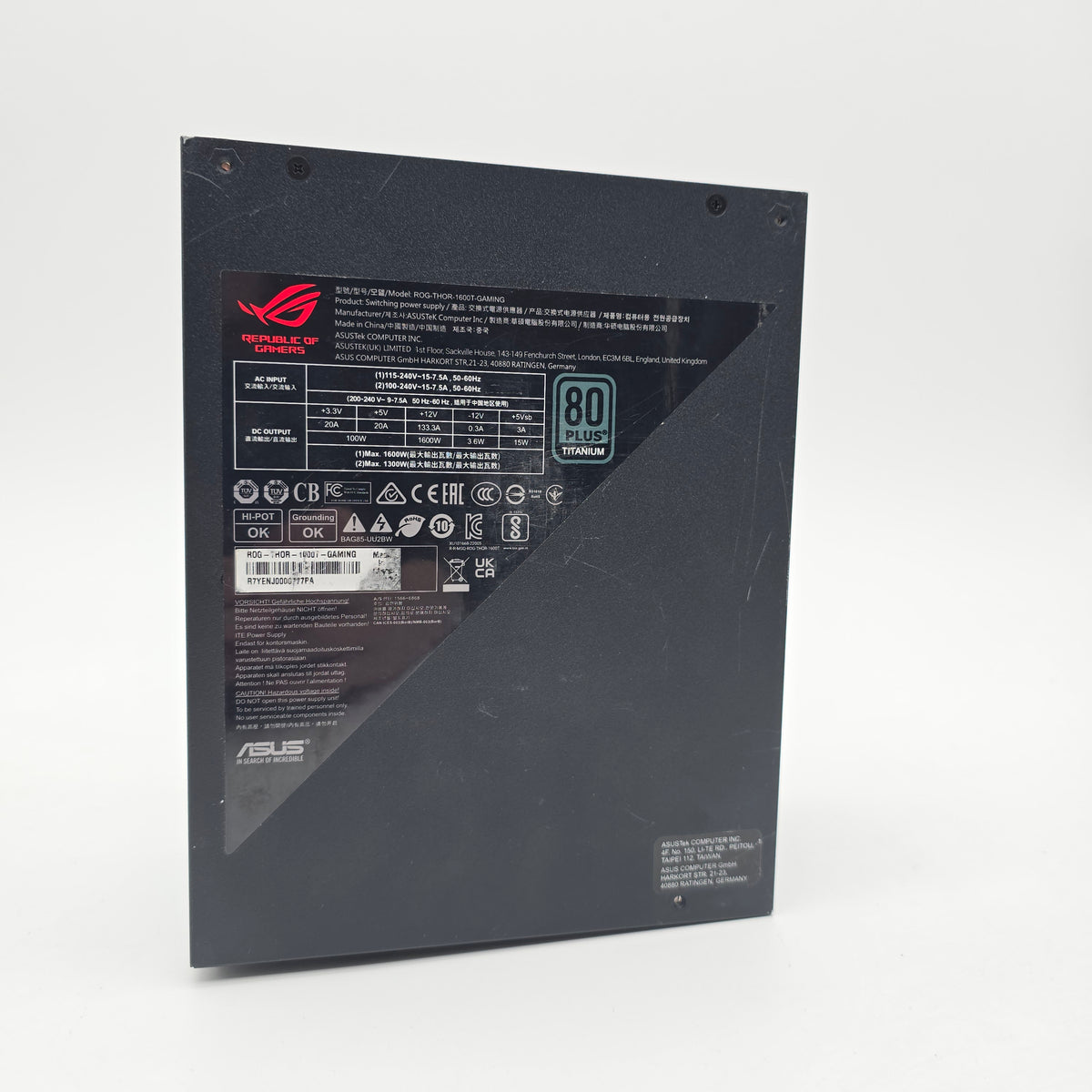 ASUS ROG Thor 1600W Titanium, 80 Plus, Fully Modular Power Supply Unit PSU