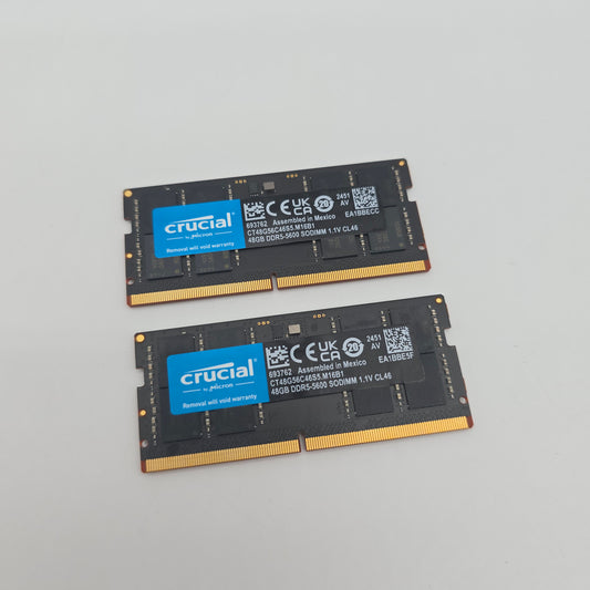 Crucial 96GB DDR5, 5600MHz, CL46, SODIMM Laptop Gaming Memory RAM (2x48GB)