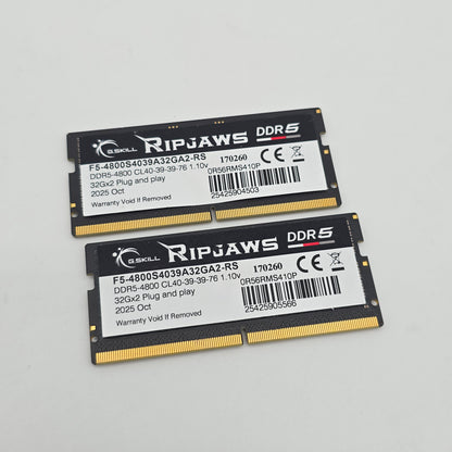 G.Skill Ripjaws 64GB DDR5, 4800MHz, CL40-39-39-76, Desktop Gaming Memory RAM (2x32GB)