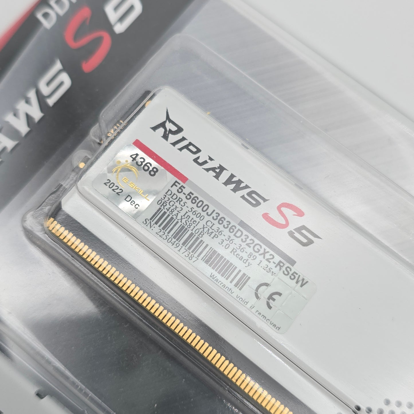 G.Skill Ripjaws S5 White 64GB Desktop Gaming Memory DDR5, 5600MHz, CL36-36-36-89, 2x32GB