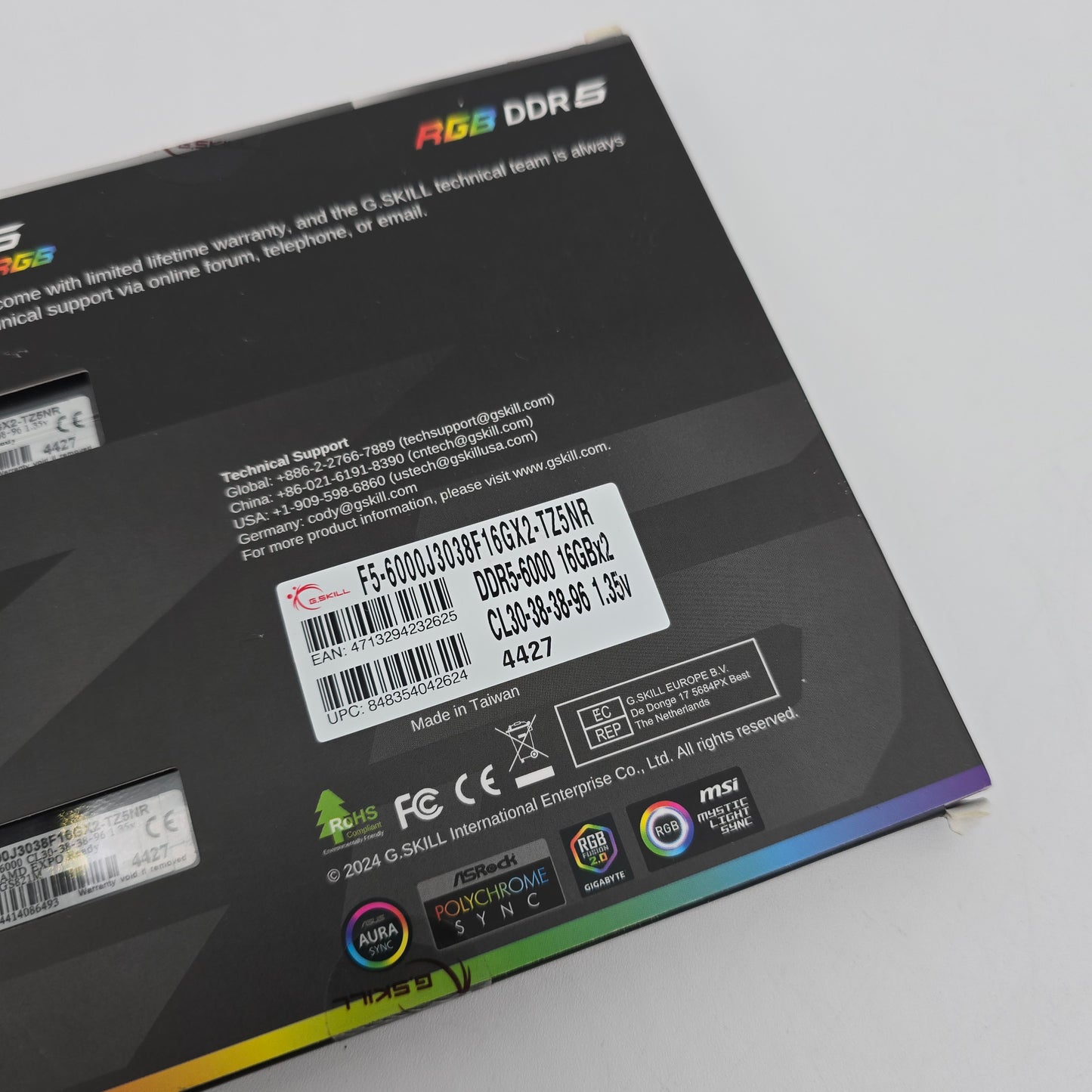 G.Skill TridentZ RGB 32GB DDR5 RAM 6000MHz, CL30-38-38-96, 2x16GB Memory Kit