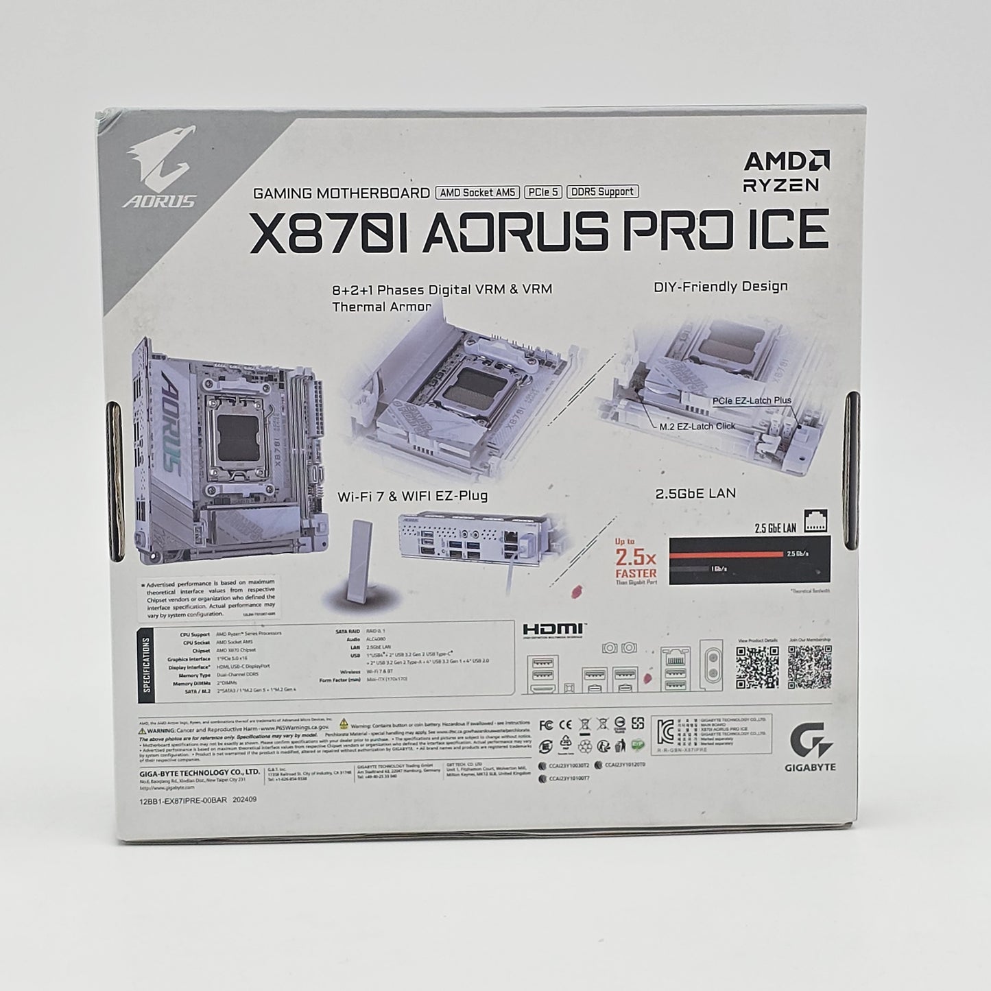 Gigabyte Aorus X870I Aorus Pro Ice, AMD Socket AM5, Mini-ITX Desktop Gaming Motherboard