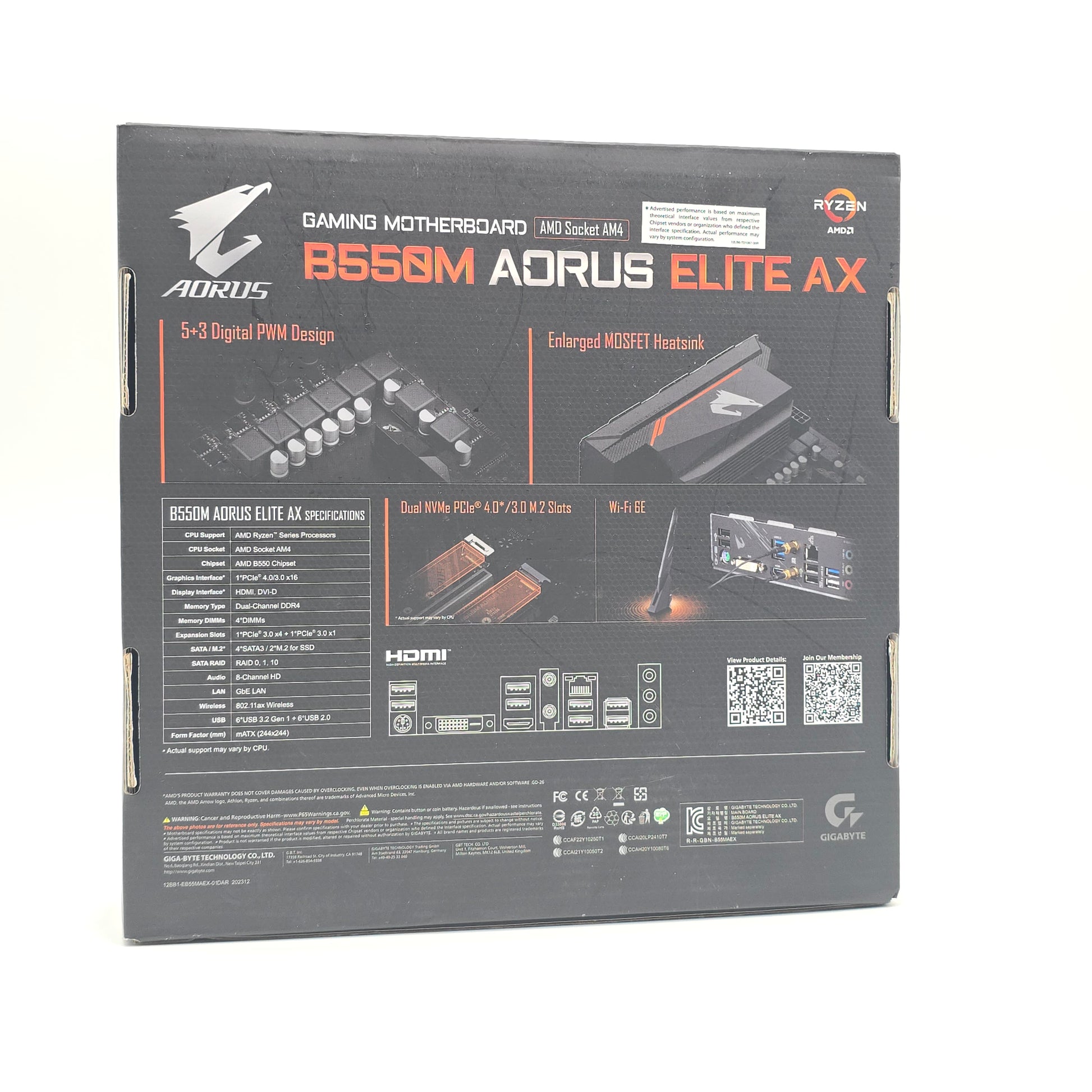Gigabyte B550M Aorus Elite AX, AMD Socket AM4 Micro-ATX Gaming Motherboard